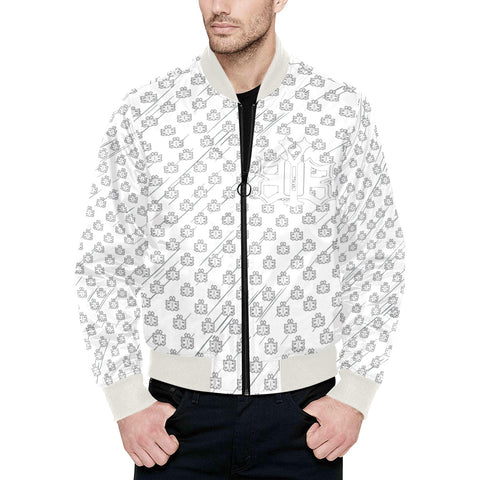 White Quilted Bomber Jacket
